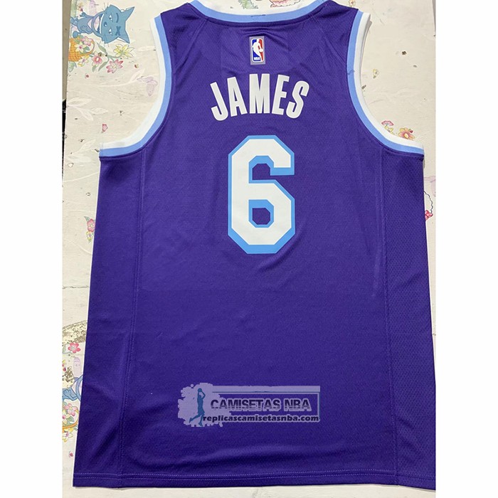 Camiseta Los Angeles Lakers LeBron James NO 6 Ciudad 2021-22 Violeta